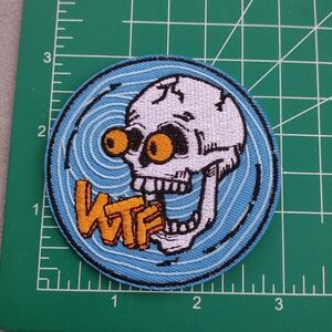 2/$10 Wtf Skull Patch with Blue Background